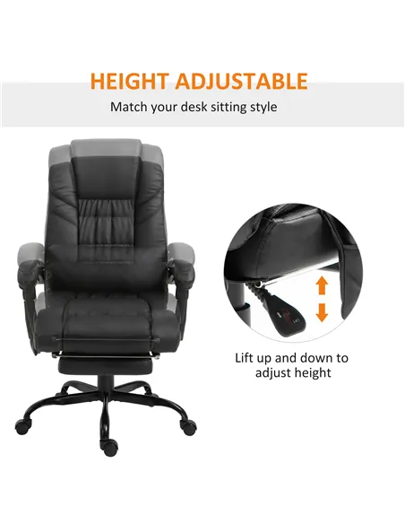 Vinsetto 6-Point Massage Office Chair, PU Leather Desk Chair with Adjustable Height and Footrest for Home Office, Black