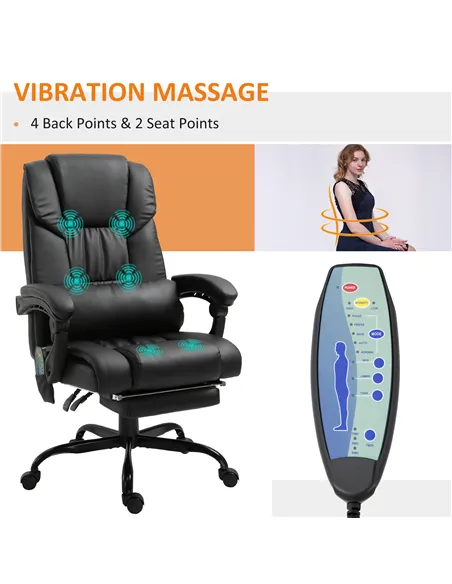 Vinsetto 6-Point Massage Office Chair, PU Leather Desk Chair with Adjustable Height and Footrest for Home Office, Black