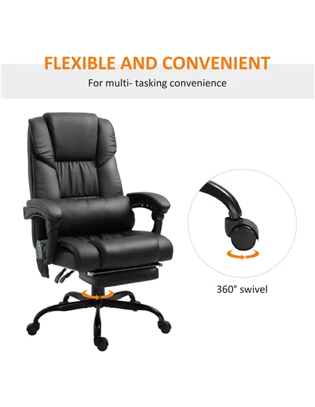 Vinsetto 6-Point Massage Office Chair, PU Leather Desk Chair with Adjustable Height and Footrest for Home Office, Black
