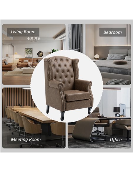 HOMCOM Wingback Accent Chair Tufted Chesterfield-style Armchair with Nail Head Trim for Living Room Bedroom Brown