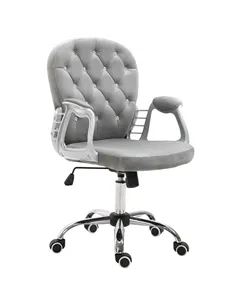 Vinsetto Office Chair, Swivel Desk Chair, Velvet Vanity Chair with Adjustable Height and Rolling Wheels for Home Work Study, Gre