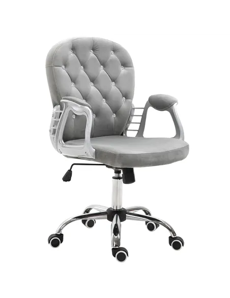 Vinsetto Office Chair, Swivel Desk Chair, Velvet Vanity Chair with Adjustable Height and Rolling Wheels for Home Work Study, Gre