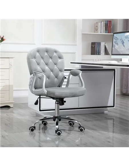 Vinsetto Office Chair, Swivel Desk Chair, Velvet Vanity Chair with Adjustable Height and Rolling Wheels for Home Work Study, Gre