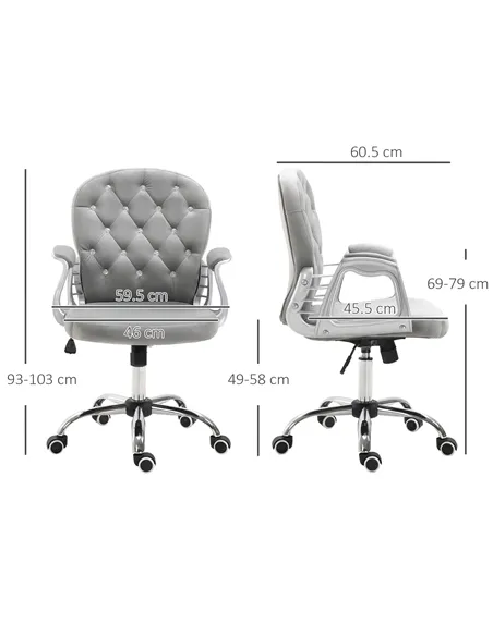 Vinsetto Office Chair, Swivel Desk Chair, Velvet Vanity Chair with Adjustable Height and Rolling Wheels for Home Work Study, Gre