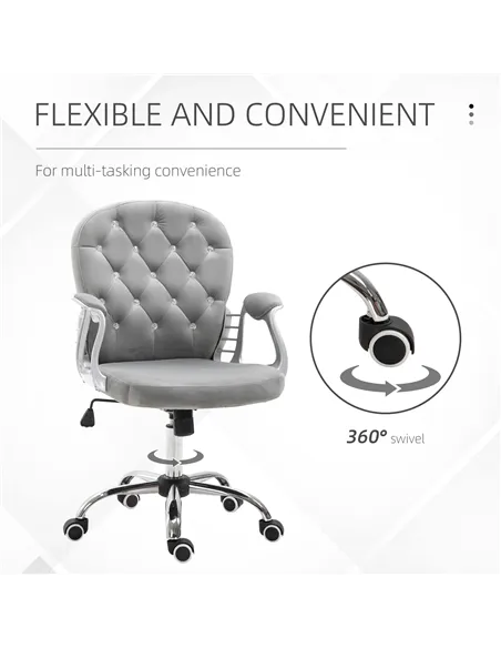 Vinsetto Office Chair, Swivel Desk Chair, Velvet Vanity Chair with Adjustable Height and Rolling Wheels for Home Work Study, Gre