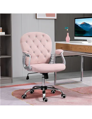 Vinsetto Office Chair, Swivel Desk Chair, Velvet Vanity Chair with Adjustable Height and Rolling Wheels for Home Work Study, Pin