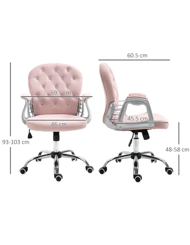 Vinsetto Office Chair, Swivel Desk Chair, Velvet Vanity Chair with Adjustable Height and Rolling Wheels for Home Work Study, Pin