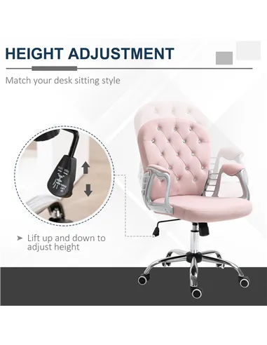 Vinsetto Office Chair, Swivel Desk Chair, Velvet Vanity Chair with Adjustable Height and Rolling Wheels for Home Work Study, Pin