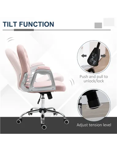 Vinsetto Office Chair, Swivel Desk Chair, Velvet Vanity Chair with Adjustable Height and Rolling Wheels for Home Work Study, Pin