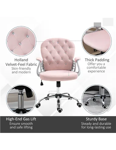 Vinsetto Office Chair, Swivel Desk Chair, Velvet Vanity Chair with Adjustable Height and Rolling Wheels for Home Work Study, Pin