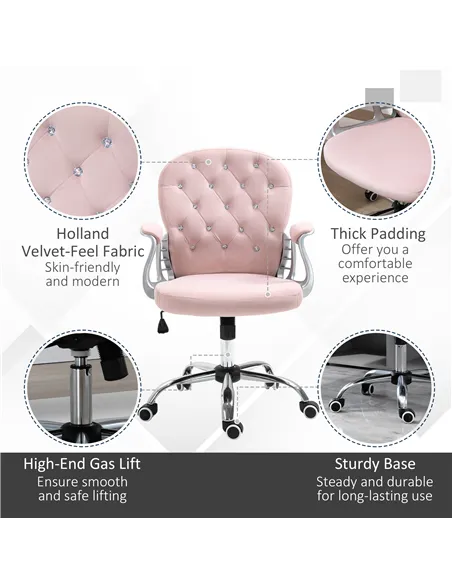 Vinsetto Office Chair, Swivel Desk Chair, Velvet Vanity Chair with Adjustable Height and Rolling Wheels for Home Work Study, Pin