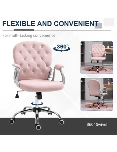 Vinsetto Office Chair, Swivel Desk Chair, Velvet Vanity Chair with Adjustable Height and Rolling Wheels for Home Work Study, Pin