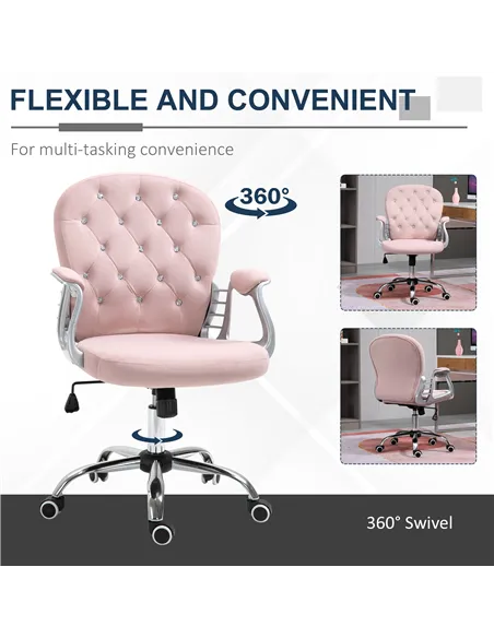 Vinsetto Office Chair, Swivel Desk Chair, Velvet Vanity Chair with Adjustable Height and Rolling Wheels for Home Work Study, Pin