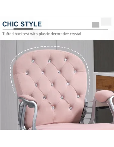 Vinsetto Office Chair, Swivel Desk Chair, Velvet Vanity Chair with Adjustable Height and Rolling Wheels for Home Work Study, Pin