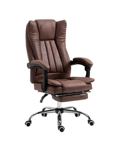 Vinsetto Home Office Chair Microfibre Desk Chair with Reclining Function Armrests Swivel Wheels Footrest Brown