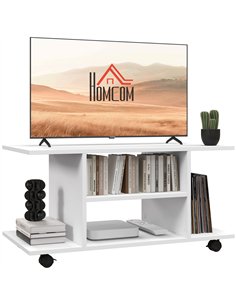 HOMCOM Modern TV Cabinet Stand Storage Shelves Table Mobile Bedroom Furniture Bookshelf Bookcase White