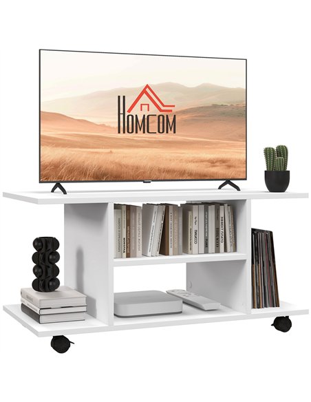 HOMCOM Modern TV Cabinet Stand Storage Shelves Table Mobile Bedroom Furniture Bookshelf Bookcase White