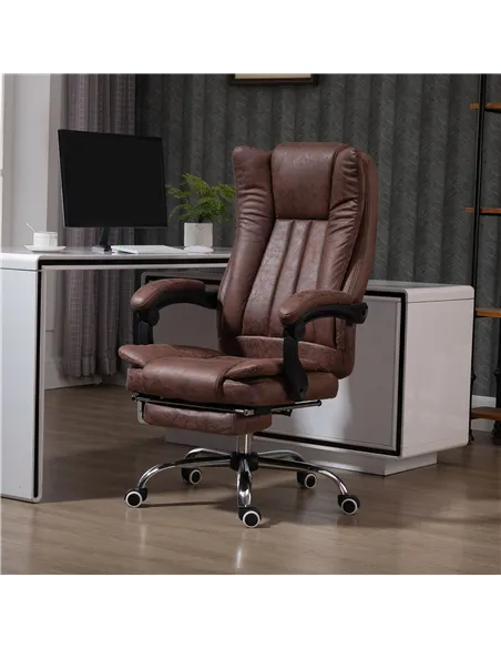 Vinsetto Home Office Chair Microfibre Desk Chair with Reclining Function Armrests Swivel Wheels Footrest Brown