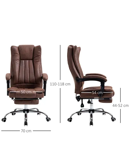 Vinsetto Home Office Chair Microfibre Desk Chair with Reclining Function Armrests Swivel Wheels Footrest Brown