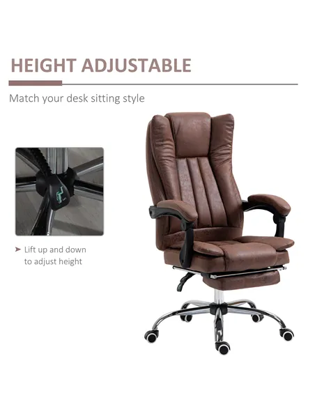 Vinsetto Home Office Chair Microfibre Desk Chair with Reclining Function Armrests Swivel Wheels Footrest Brown