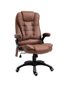 Vinsetto Massage Recliner Chair Heated Office Chair with Six Massage Points Microfiber Cloth 360° Swivel Wheels Brown