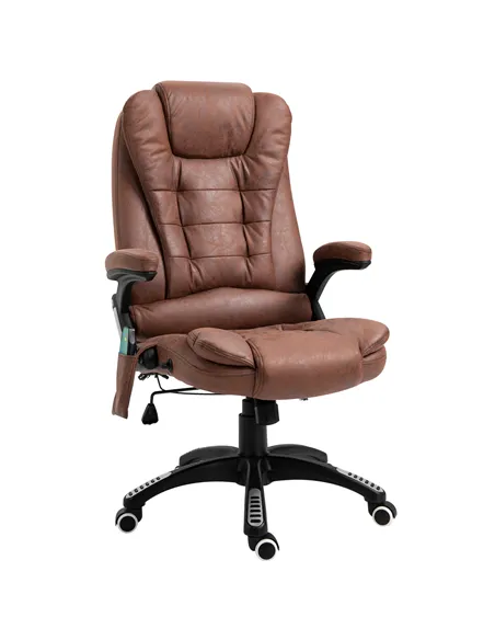 Vinsetto Massage Recliner Chair Heated Office Chair with Six Massage Points Microfiber Cloth 360° Swivel Wheels Brown