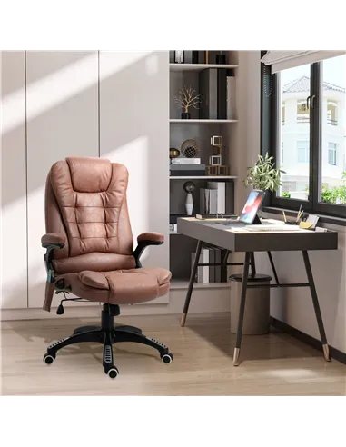 Vinsetto Massage Recliner Chair Heated Office Chair with Six Massage Points Microfiber Cloth 360° Swivel Wheels Brown