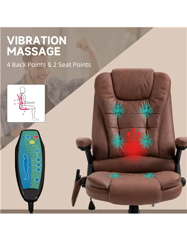 Vinsetto Massage Recliner Chair Heated Office Chair with Six Massage Points Microfiber Cloth 360° Swivel Wheels Brown