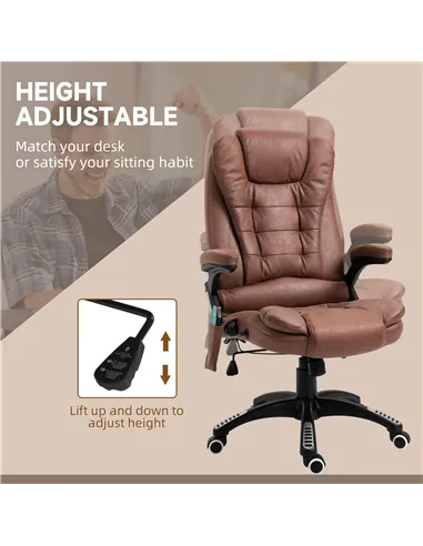 Vinsetto Massage Recliner Chair Heated Office Chair with Six Massage Points Microfiber Cloth 360° Swivel Wheels Brown