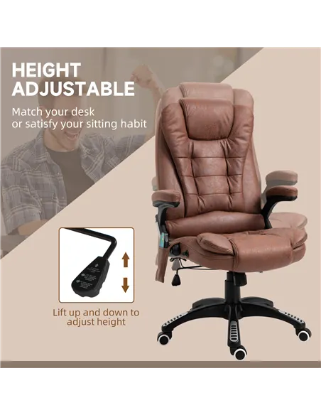 Vinsetto Massage Recliner Chair Heated Office Chair with Six Massage Points Microfiber Cloth 360° Swivel Wheels Brown