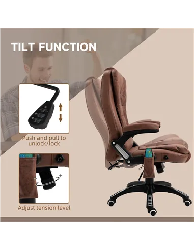 Vinsetto Massage Recliner Chair Heated Office Chair with Six Massage Points Microfiber Cloth 360° Swivel Wheels Brown