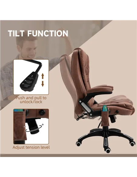 Vinsetto Massage Recliner Chair Heated Office Chair with Six Massage Points Microfiber Cloth 360° Swivel Wheels Brown