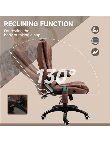Vinsetto Massage Recliner Chair Heated Office Chair with Six Massage Points Microfiber Cloth 360° Swivel Wheels Brown