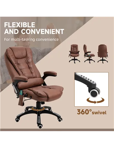 Vinsetto Massage Recliner Chair Heated Office Chair with Six Massage Points Microfiber Cloth 360° Swivel Wheels Brown