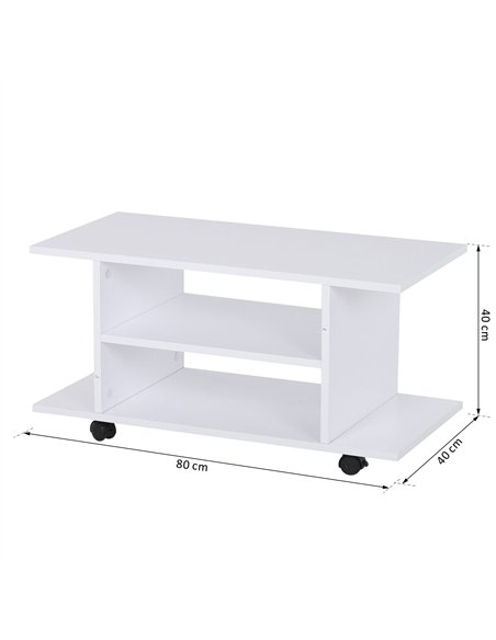 HOMCOM Modern TV Cabinet Stand Storage Shelves Table Mobile Bedroom Furniture Bookshelf Bookcase White