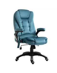 Vinsetto Massage Recliner Chair Heated Office Chair with Six Massage Points Velvet-Feel Fabric 360° Swivel Wheels Blue