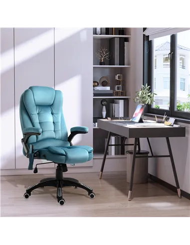 Vinsetto Massage Recliner Chair Heated Office Chair with Six Massage Points Velvet-Feel Fabric 360° Swivel Wheels Blue