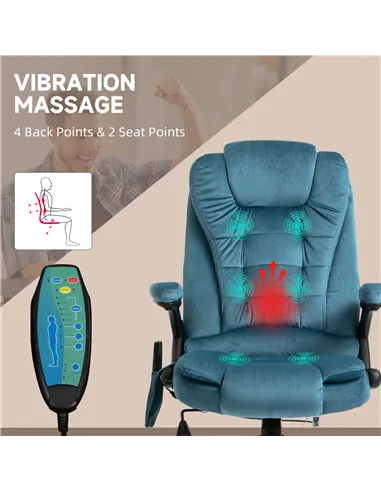 Vinsetto Massage Recliner Chair Heated Office Chair with Six Massage Points Velvet-Feel Fabric 360° Swivel Wheels Blue