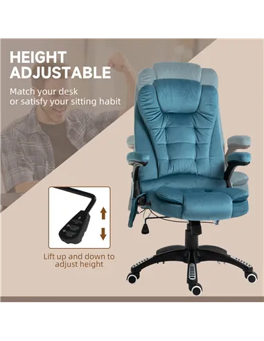Vinsetto Massage Recliner Chair Heated Office Chair with Six Massage Points Velvet-Feel Fabric 360° Swivel Wheels Blue