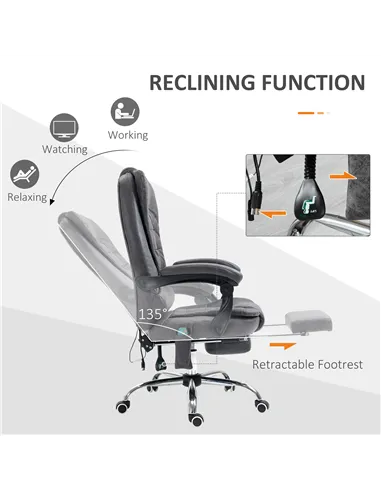 Vinsetto Heated 6 Points Vibration Massage Executive Office Chair Adjustable Swivel Ergonomic High Back Desk Chair Recliner with