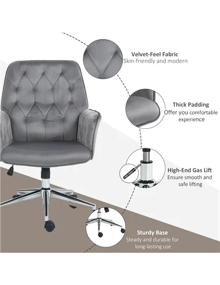 Vinsetto Linen Computer Chair with Armrest, Modern Swivel Chair with Adjustable Height, Dark Grey