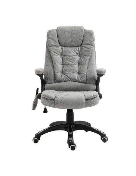 Vinsetto Massage Recliner Chair Heated Office Chair with Six Massage Points Microfiber Cloth 360° Swivel Wheels Grey