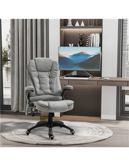 Vinsetto Massage Recliner Chair Heated Office Chair with Six Massage Points Microfiber Cloth 360° Swivel Wheels Grey