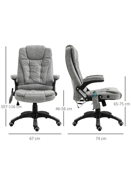 Vinsetto Massage Recliner Chair Heated Office Chair with Six Massage Points Microfiber Cloth 360° Swivel Wheels Grey