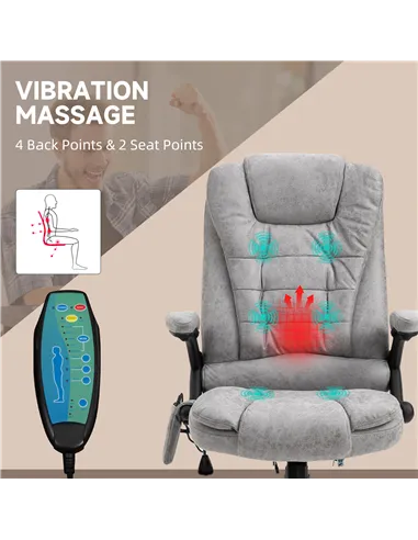 Vinsetto Massage Recliner Chair Heated Office Chair with Six Massage Points Microfiber Cloth 360° Swivel Wheels Grey