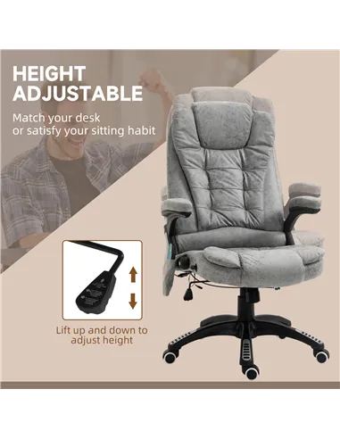 Vinsetto Massage Recliner Chair Heated Office Chair with Six Massage Points Microfiber Cloth 360° Swivel Wheels Grey