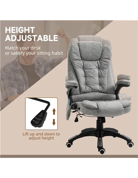 Vinsetto Massage Recliner Chair Heated Office Chair with Six Massage Points Microfiber Cloth 360° Swivel Wheels Grey