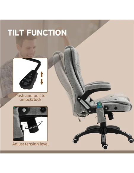 Vinsetto Massage Recliner Chair Heated Office Chair with Six Massage Points Microfiber Cloth 360° Swivel Wheels Grey