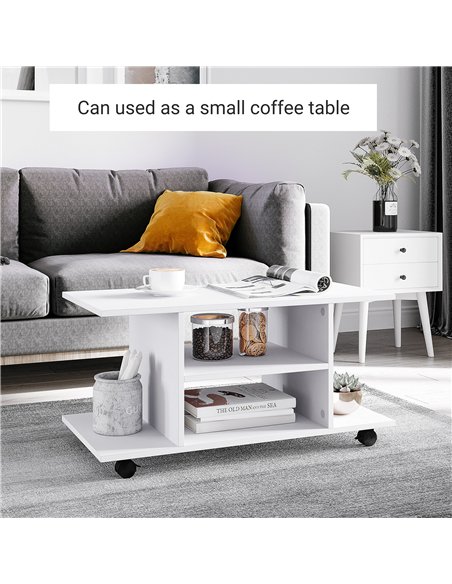 HOMCOM Modern TV Cabinet Stand Storage Shelves Table Mobile Bedroom Furniture Bookshelf Bookcase White