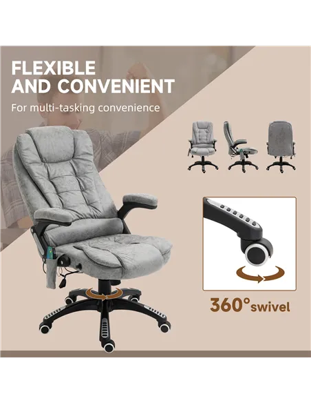 Vinsetto Massage Recliner Chair Heated Office Chair with Six Massage Points Microfiber Cloth 360° Swivel Wheels Grey